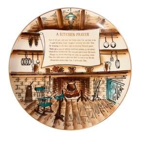 Vintage Kitchen Prayer Decorative Plate Wall Art‎ Fireplace Scene Eresco Japan